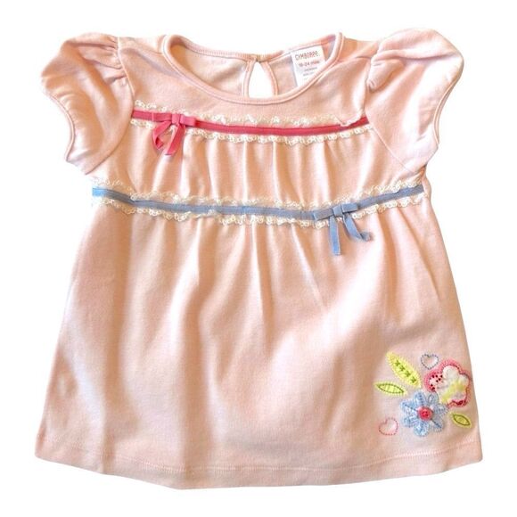 NWT Gymboree Vintage Spring Top Pink Puff Sleeves Bows Lace Girls Size 18-24M - Picture 1 of 5